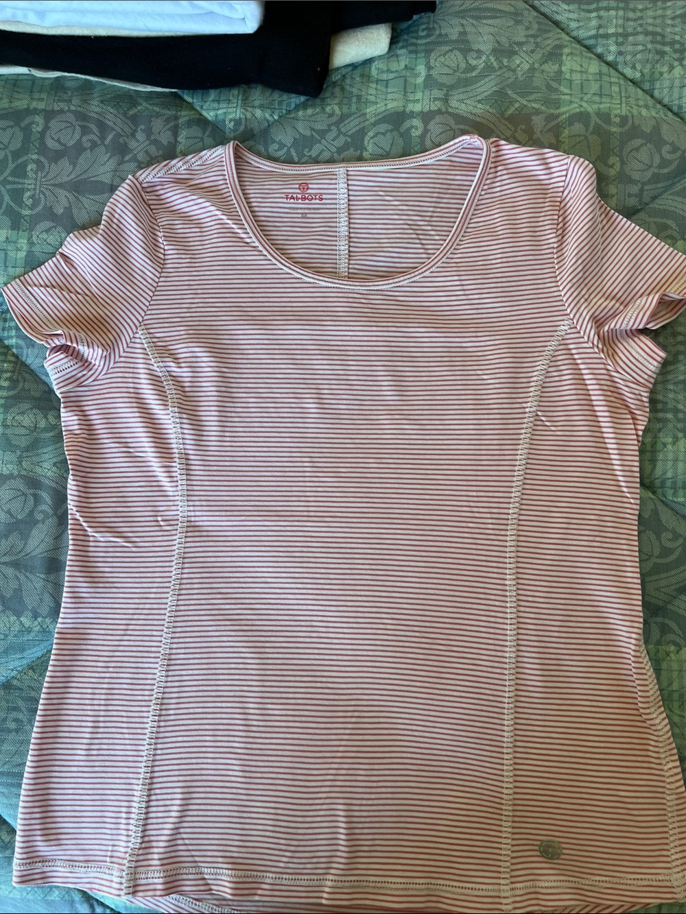 Talbots Pink and White Striped Short Sleeve Tee Shirt